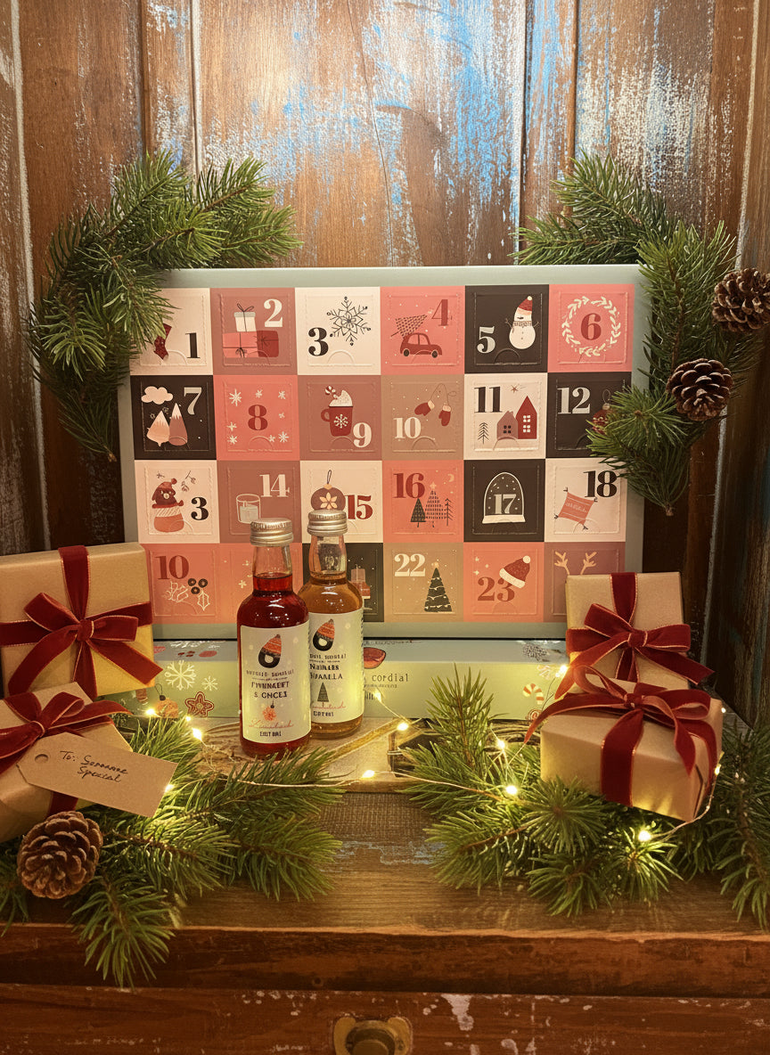 advent calendar box with mini cordial bottles