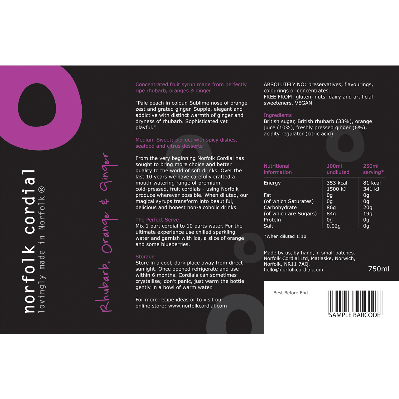 Rhubarb, Orange & Ginger 750ml