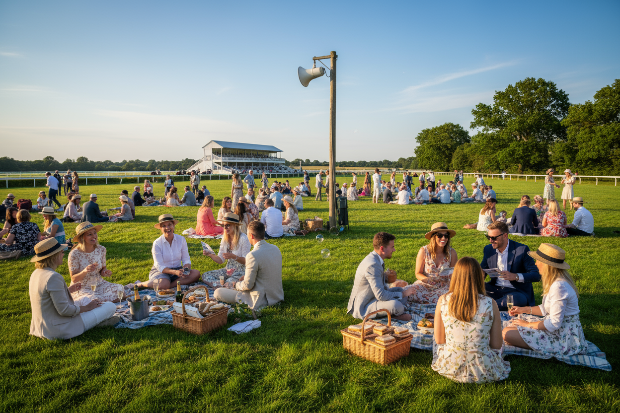 Hot sun rays warm freshly mown grass, that memorable medley of summer smells sitting distinctly yet politely; the invisible guest, always welcome. An excited, friendly babble filters through the field, picnics are enjoyed, and corks are popped whilst form guides are studied. A voice over the loudspeaker announces the approaching start of the first race. A fun and frivolous afternoon guaranteed.